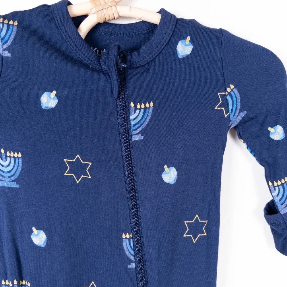 Kyte Baby Romper Kids 0-3M Navy Blue‎ Hanukkah Menorah Dreidel Zippy Sleeper